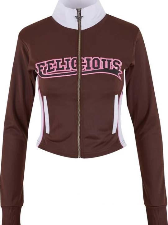 Foto van product Felicious Trainingsjack chocoladebruin / oudroze / wit