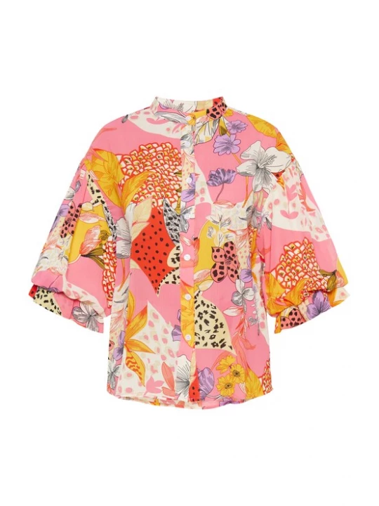Foto van product Usha Blouse 'Fashion Look' goudgeel / lavendel / lichtroze / rood
