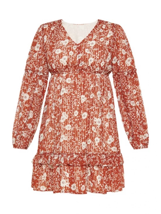 Foto van product Usha Jurk 'Fashion Look' roestbruin / wit