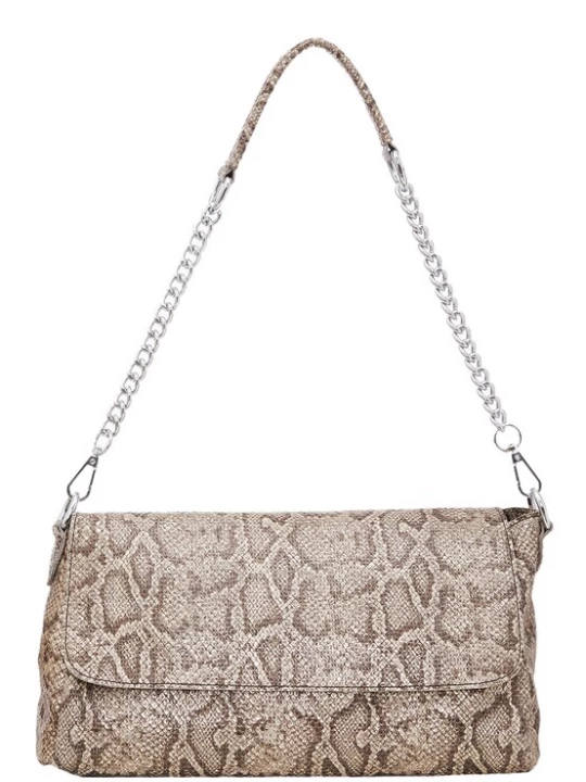 Foto van product FELIPA Schoudertas lichtbeige / chocoladebruin / zilver