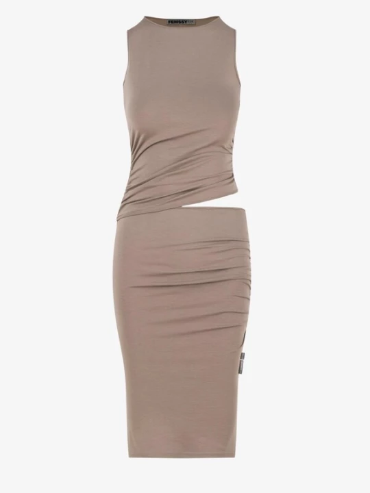 Foto van product FEMSSY Jurk 'TALIA DRESS BROWN' beige