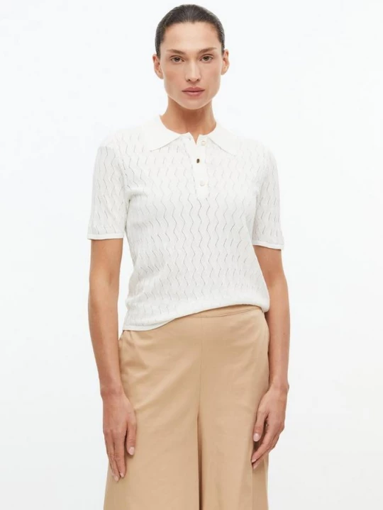 Foto van product Fijn gebreid poloshirt met ajourmotief s.Oliver crème