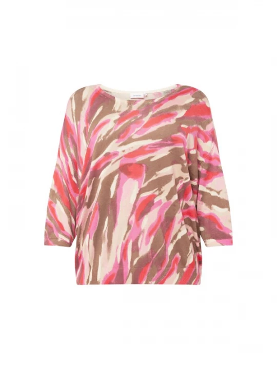 Foto van product Fransa Curve Trui 'LOUISA' beige / olijfgroen / pink