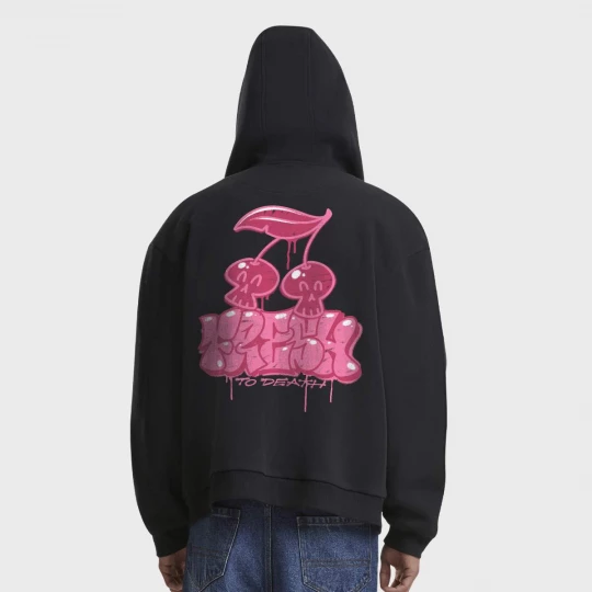 Foto van product Fresh to Death Cherries Fluffy Zip Hoody Mister Tee zwart