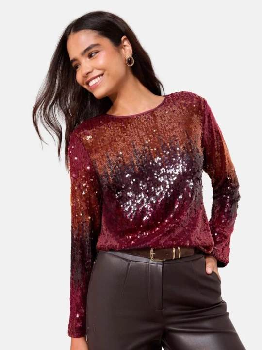 Foto van product Friends Like These Blouse aubergine / mandarijn / wijnrood