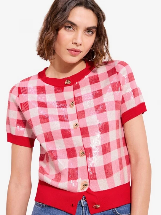 Foto van product Friends Like These Gebreid vest rosa / rood / offwhite