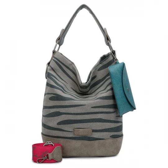 Foto van product Fritzi aus Preußen Schoudertas 'Izzy' cyaan blauw / grijs / taupe / donkergrijs