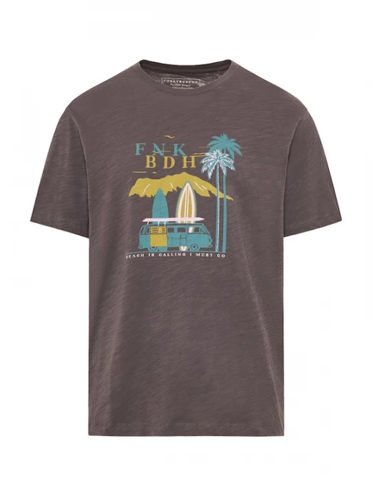 Foto van product Funky Buddha Shirt bruin gemêleerd / donkergeel / petrol
