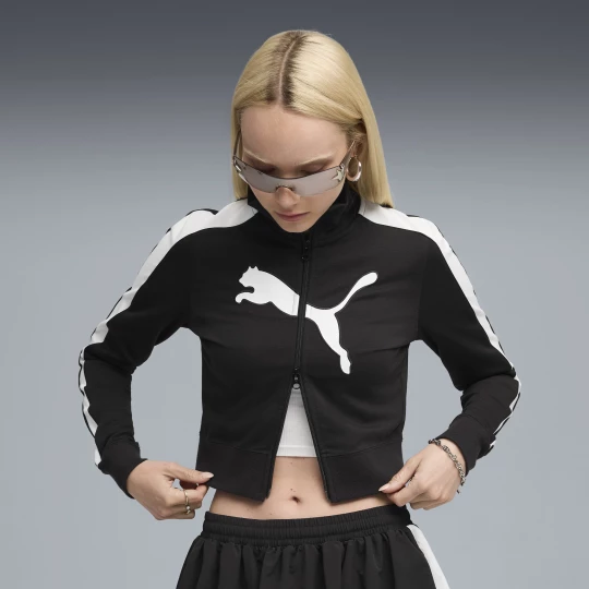 Foto van product FUTURE.PUMA.ARCHIVE T7 slim cropped trainingsjack voor Dames, Zwart / Wit