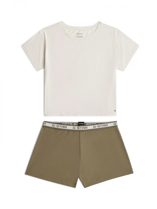 Foto van product G-STAR Korte pyjama 'Tee and Short Pyjamas Set' olijfgroen / gemengde kleuren / wolwit