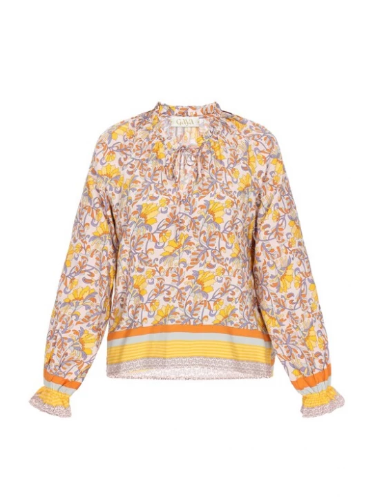 Foto van product Gaya Blouse 'Fashion Look' crème / hemelsblauw / geel / donkeroranje