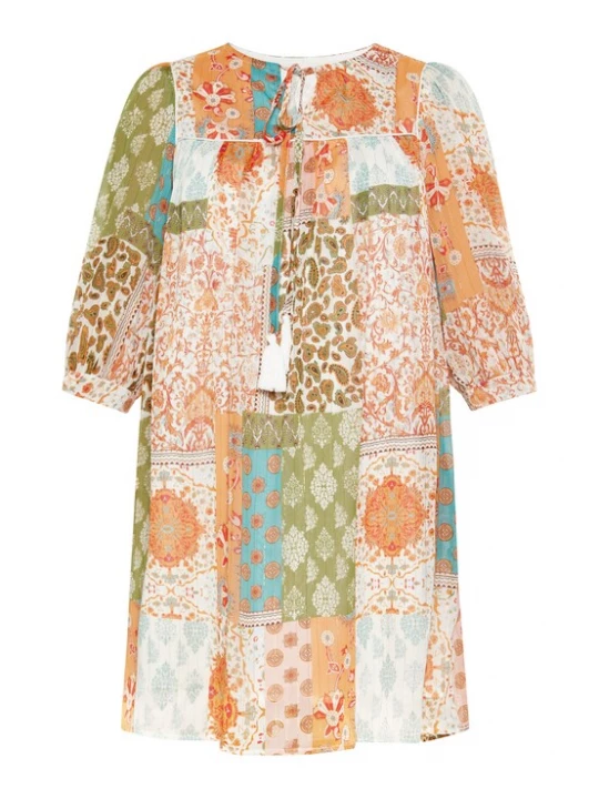 Foto van product Gaya Jurk 'Festival' lichtblauw / groen / oranje / wit
