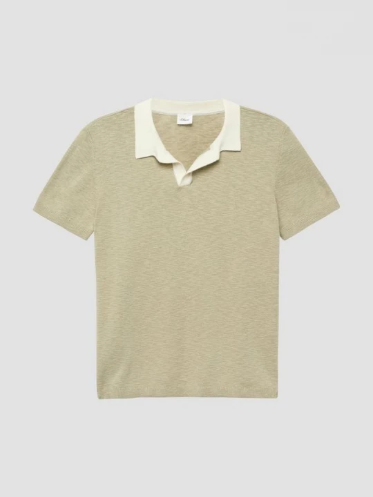 Foto van product Gebreid poloshirt met geribde boorden s.Oliver olijfgroen