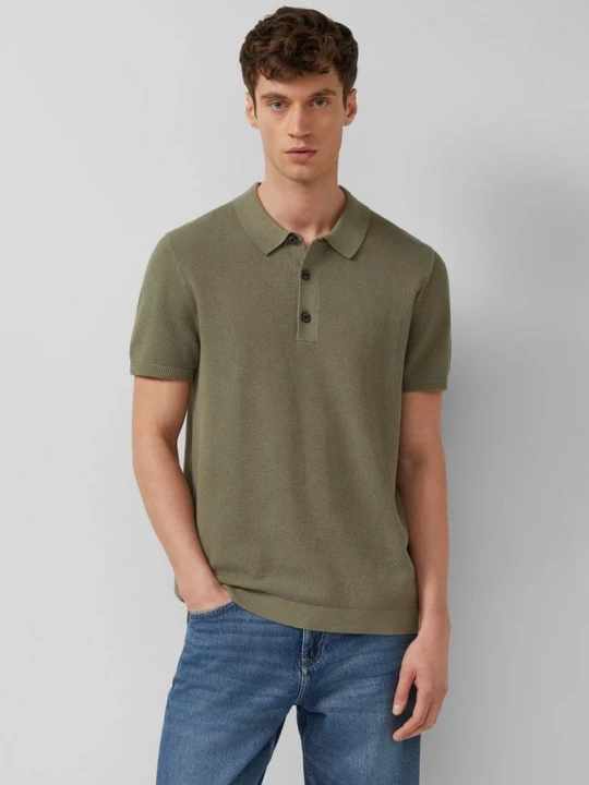Foto van product Gebreid poloshirt met structuur s.Oliver olijfgroen