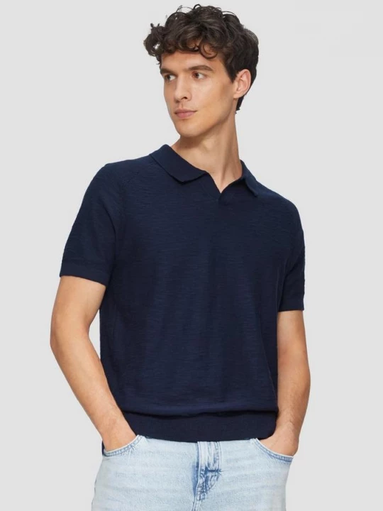 Foto van product Gebreid poloshirt met vlamgarenstructuur s.Oliver blauw