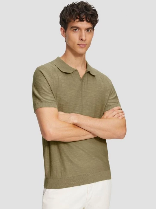 Foto van product Gebreid poloshirt met vlamgarenstructuur s.Oliver olijfgroen