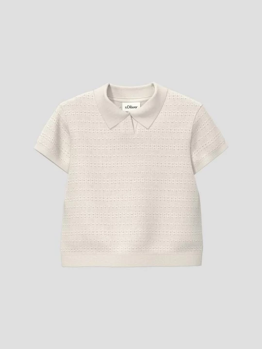 Foto van product Gebreid unisex poloshirt s.Oliver crème
