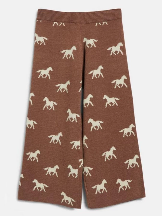 Foto van product Gebreide broek met wijde pijpen en inlegpatroon s.Oliver bruin
