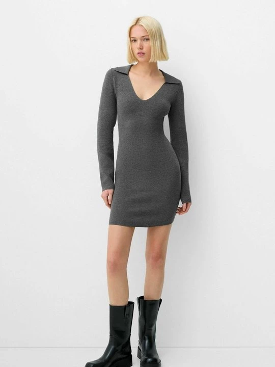 Foto van product Gebreide jurk Bershka donkergrijs