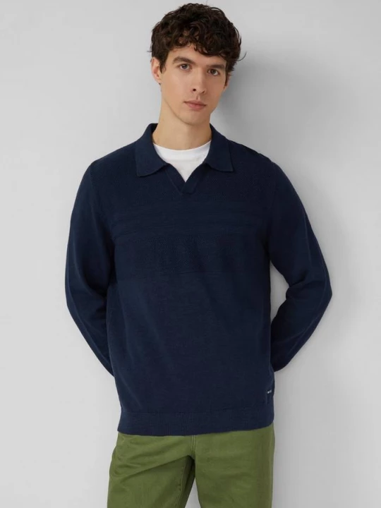 Foto van product Gebreide katoenen polo met structuurmix s.Oliver blauw