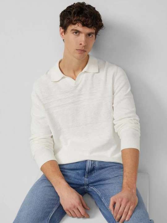 Foto van product Gebreide katoenen polo met structuurmix s.Oliver crème