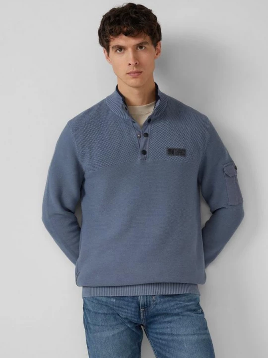 Foto van product Gebreide katoenen trui met troyerkraag en structuurmix s.Oliver blauw