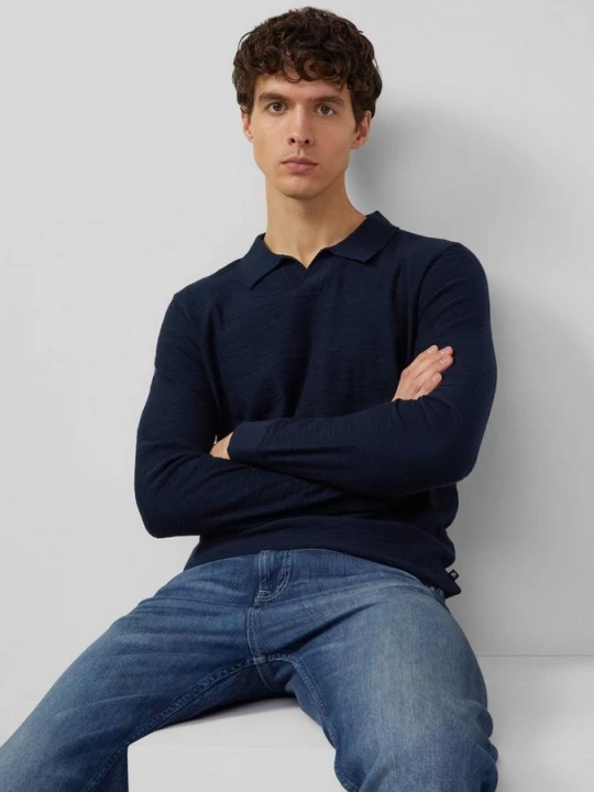 Foto van product Gebreide polo van katoen met vlamgarenstructuur s.Oliver blauw