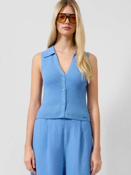 Foto van product Gebreide top met polokraag QS blauw