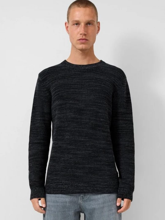 Foto van product Gebreide trui met ronde hals en ribboord in regular fit QS zwart