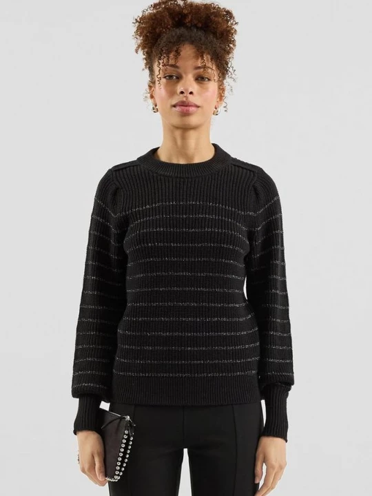 Foto van product Gebreide trui met sierknoop en glinsterende look QS zwart