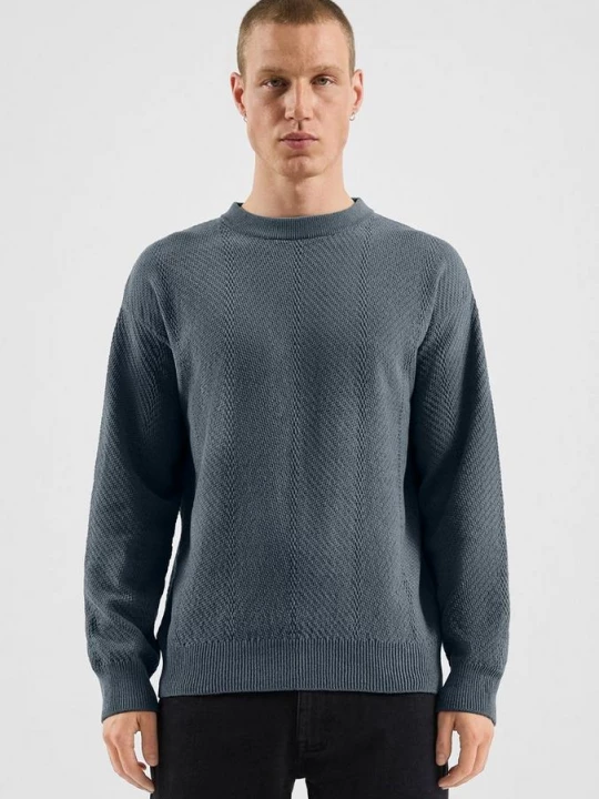Foto van product Gebreide trui met structuur QS blauw