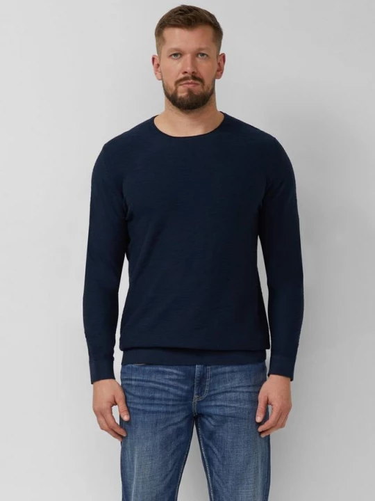 Foto van product Gebreide trui met vlamgarenstructuur en rolrand s.Oliver blauw