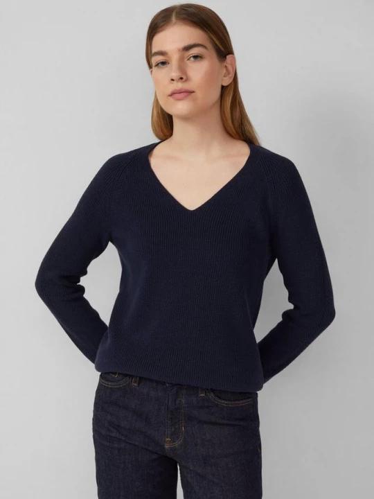 Foto van product Gebreide trui van katoenmix met V-hals s.Oliver blauw