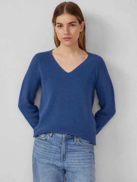 Foto van product Gebreide trui van katoenmix met V-hals s.Oliver blauw