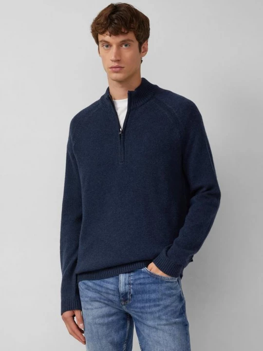 Foto van product Gebreide trui van zuiver wol met troyerkraag s.Oliver blauw