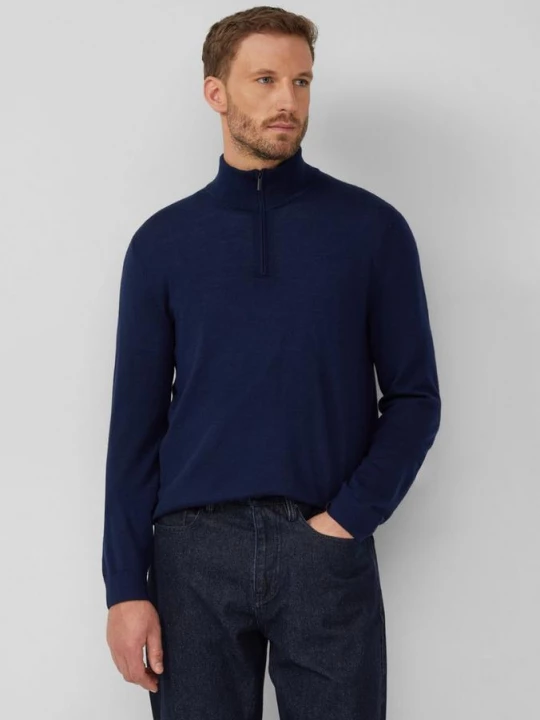 Foto van product Gebreide trui van zuivere merinoswol met een troyerkraag s.Oliver blauw