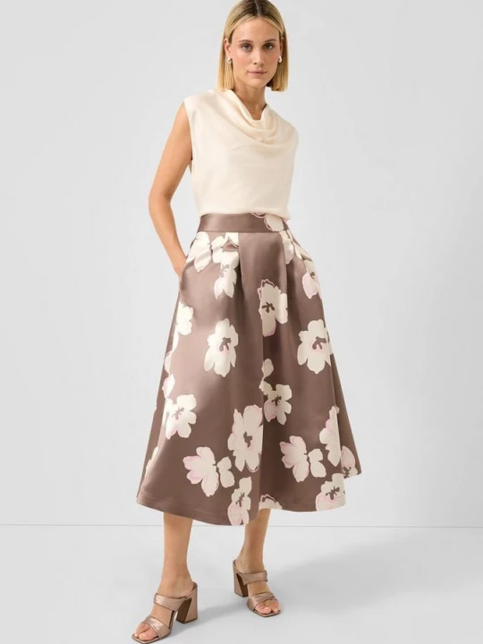 Foto van product Gedessineerde satijnen midirok met plooien en steekzakken s.Oliver