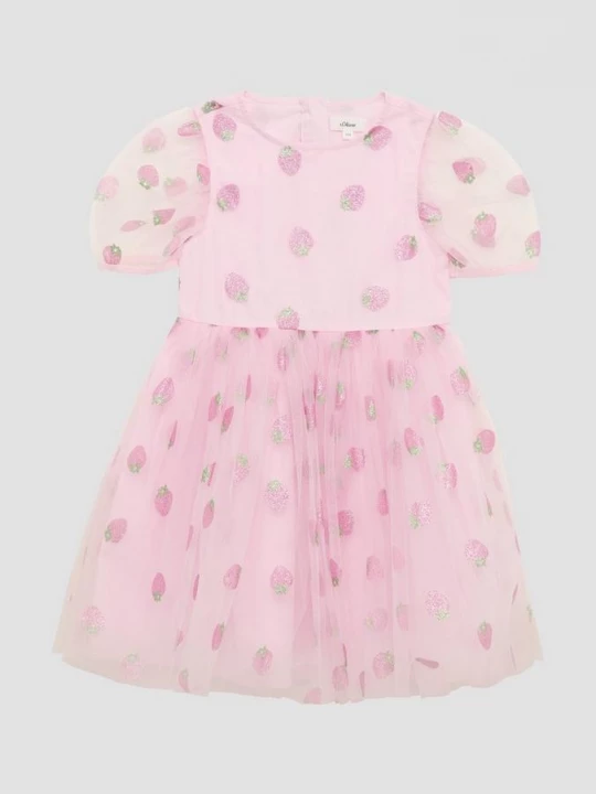 Foto van product Gedessineerde tule jurk met glitterprint en pofmouwen s.Oliver roze