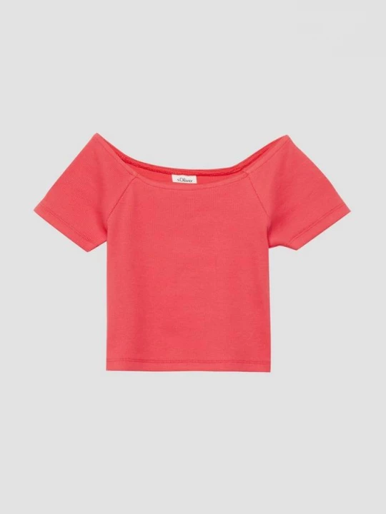 Foto van product Gekortwiekt geribd shirt met off-shoulder halslijn s.Oliver roze