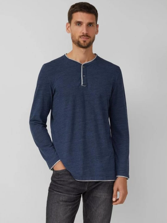 Foto van product Gemarmerd piqué henley shirt met contrasterende details s.Oliver blauw