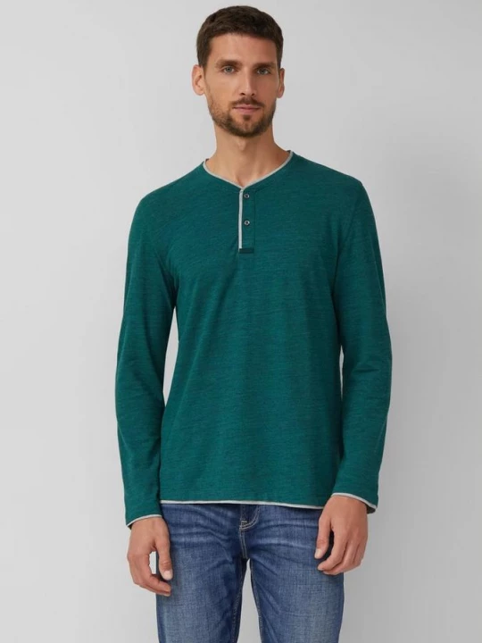 Foto van product Gemarmerd piqué henley shirt met contrasterende details s.Oliver groen