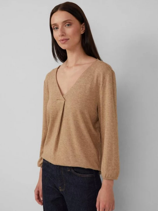 Foto van product Gemêleerd shirt met V-hals en elastische manchetten s.Oliver bruin