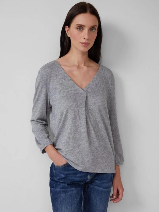 Foto van product Gemêleerd shirt met V-hals en elastische manchetten s.Oliver grijs
