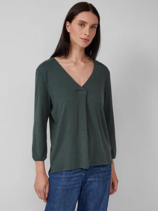 Foto van product Gemêleerd shirt met V-hals en elastische manchetten s.Oliver groen