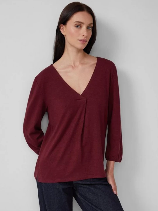 Foto van product Gemêleerd shirt met V-hals en elastische manchetten s.Oliver rood