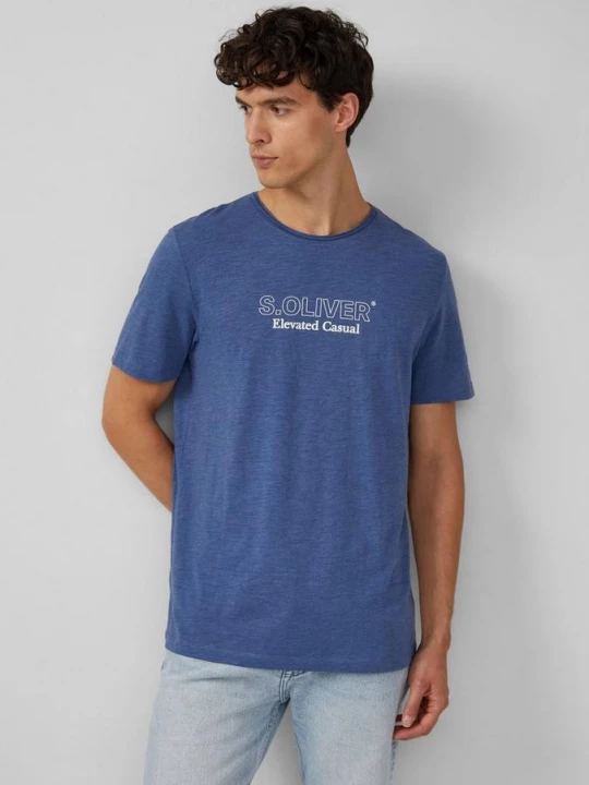 Foto van product Gemêleerd T-shirt met rolrandje en print op de voorkant s.Oliver blauw