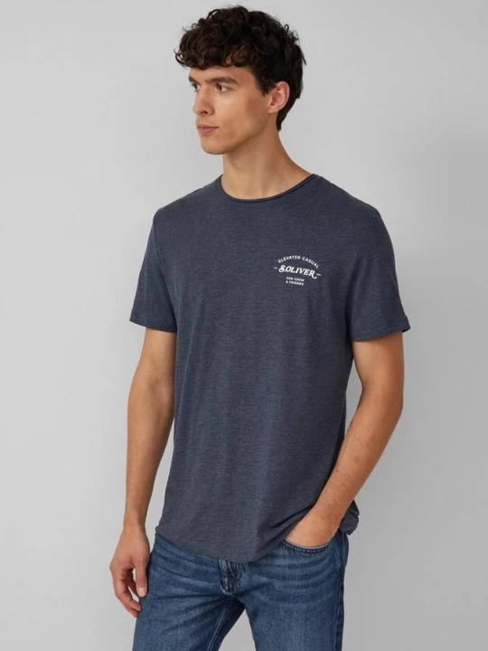 Foto van product Gemêleerd T-shirt met rolrandje en print op de voorkant s.Oliver blauw