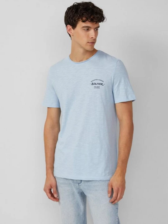 Foto van product Gemêleerd T-shirt met rolrandje en print op de voorkant s.Oliver blauw