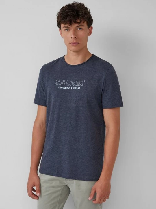 Foto van product Gemêleerd T-shirt met rolrandje en print op de voorkant s.Oliver blauw