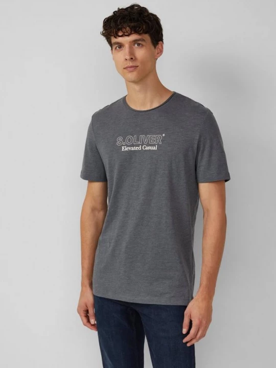 Foto van product Gemêleerd T-shirt met rolrandje en print op de voorkant s.Oliver grijs